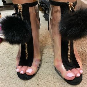 Black and clear heels